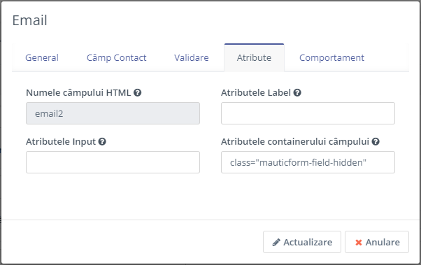 2d. Câmp de Text - Tabul Atribute