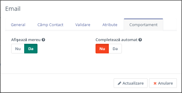 2e. Câmp de Text - Tabul Comportament
